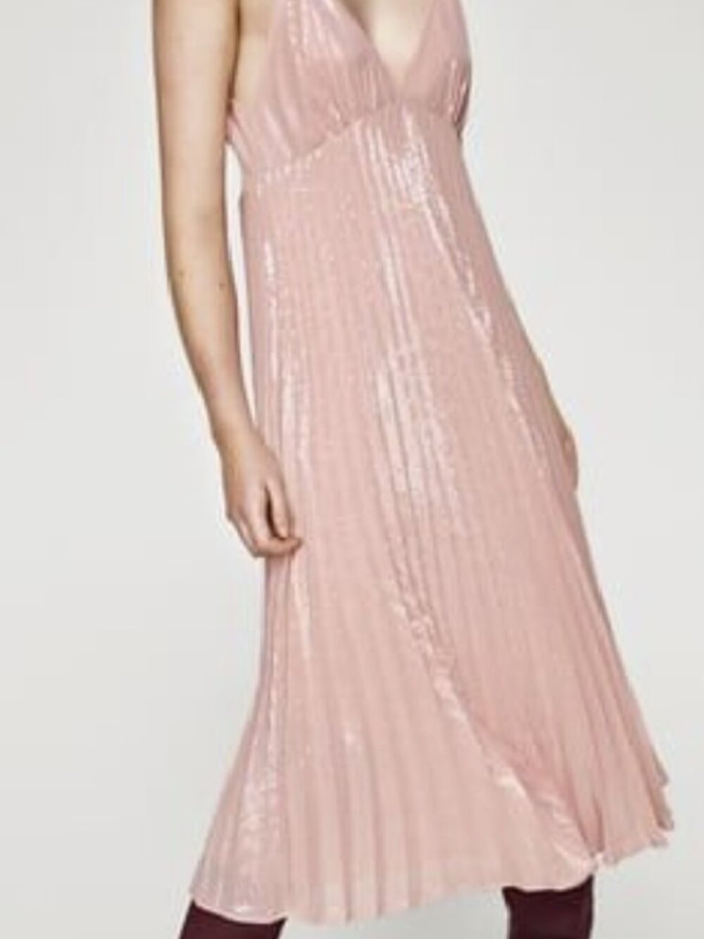 Zara Pink Sequin Pleated Midi Dress SzM